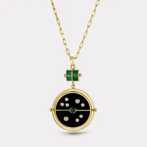 Grandfather Compass Pendant with Black Onyx and Emerald