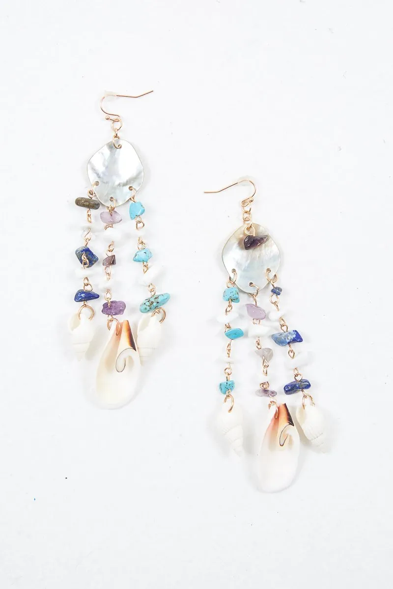 Green Gold Drop Shell Detail Earrings - Claira