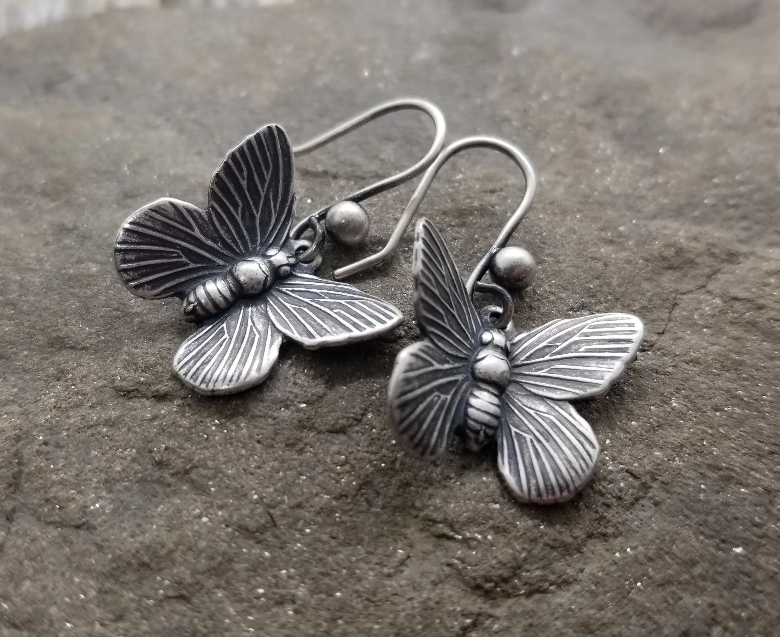 Handmade Oxidized Silver Butterfly Earrings