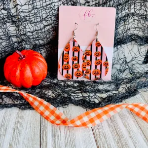 Happy Jack-O-Lantern Faux Leather Drop Ear Bling