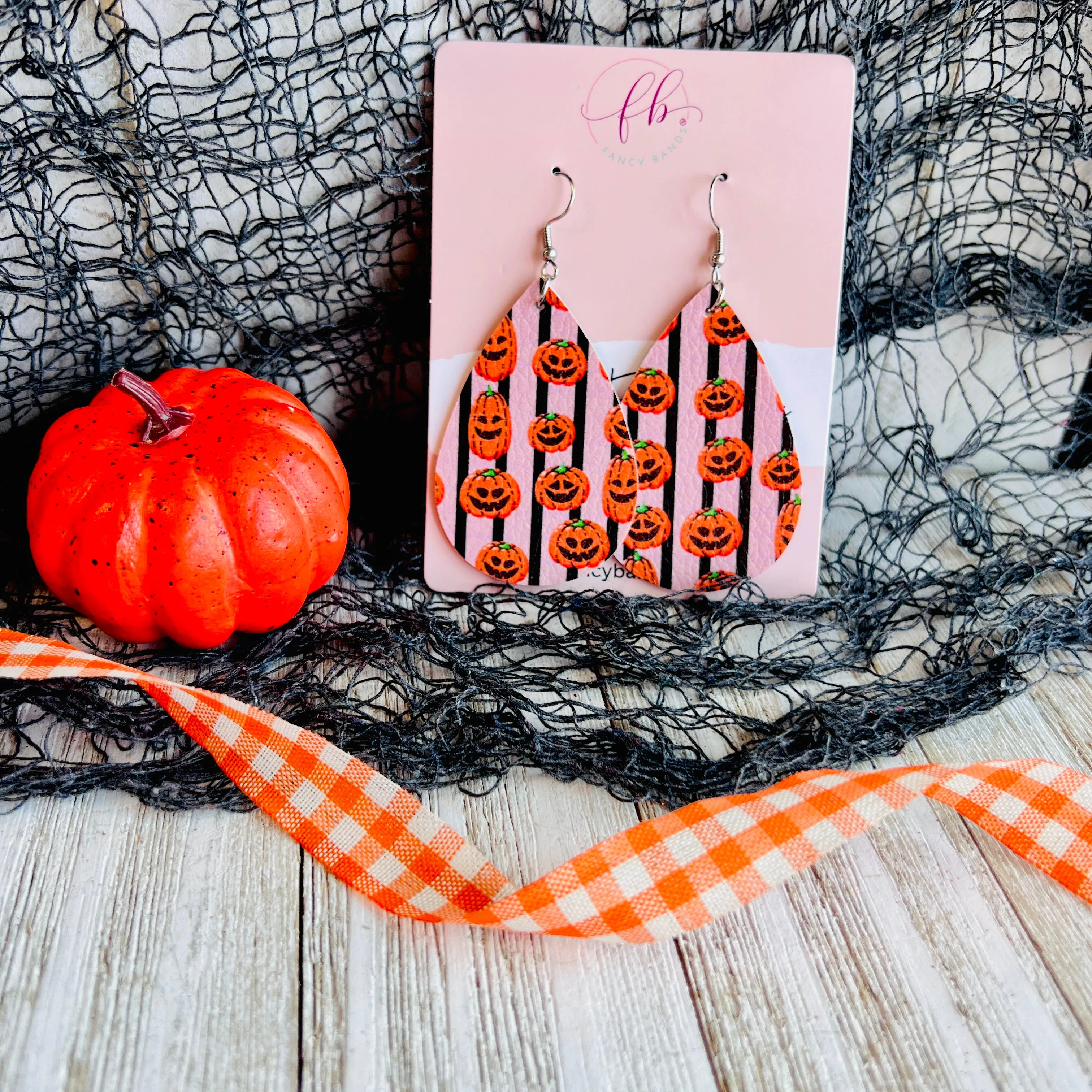 Happy Jack-O-Lantern Faux Leather Drop Ear Bling