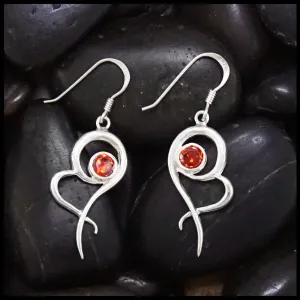 Heart Drop Earrings with Spessartite Garnet