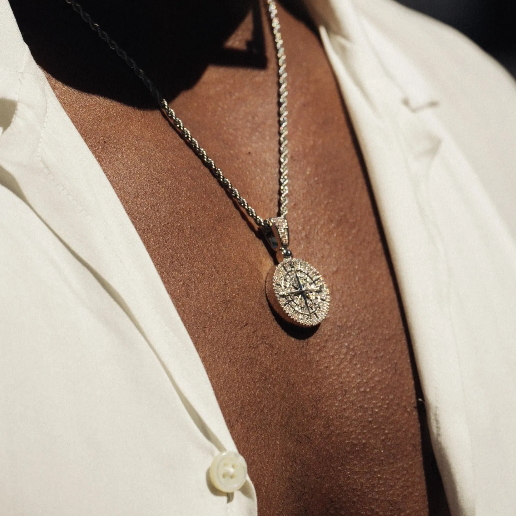 Iced Compass Pendant (Silver)