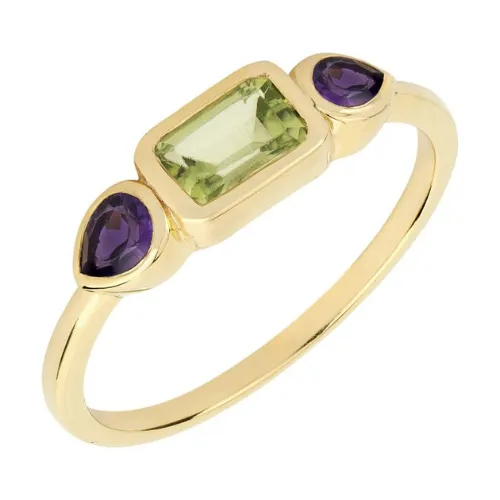 Iris Petal Ring gold - Natural Peridot & amethyst stones