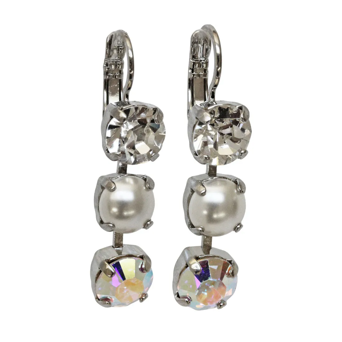 Mariana "Crystal Pearls" Rhodium Plated Three Stone Crystal Earrings, 1440/1 M48001ro