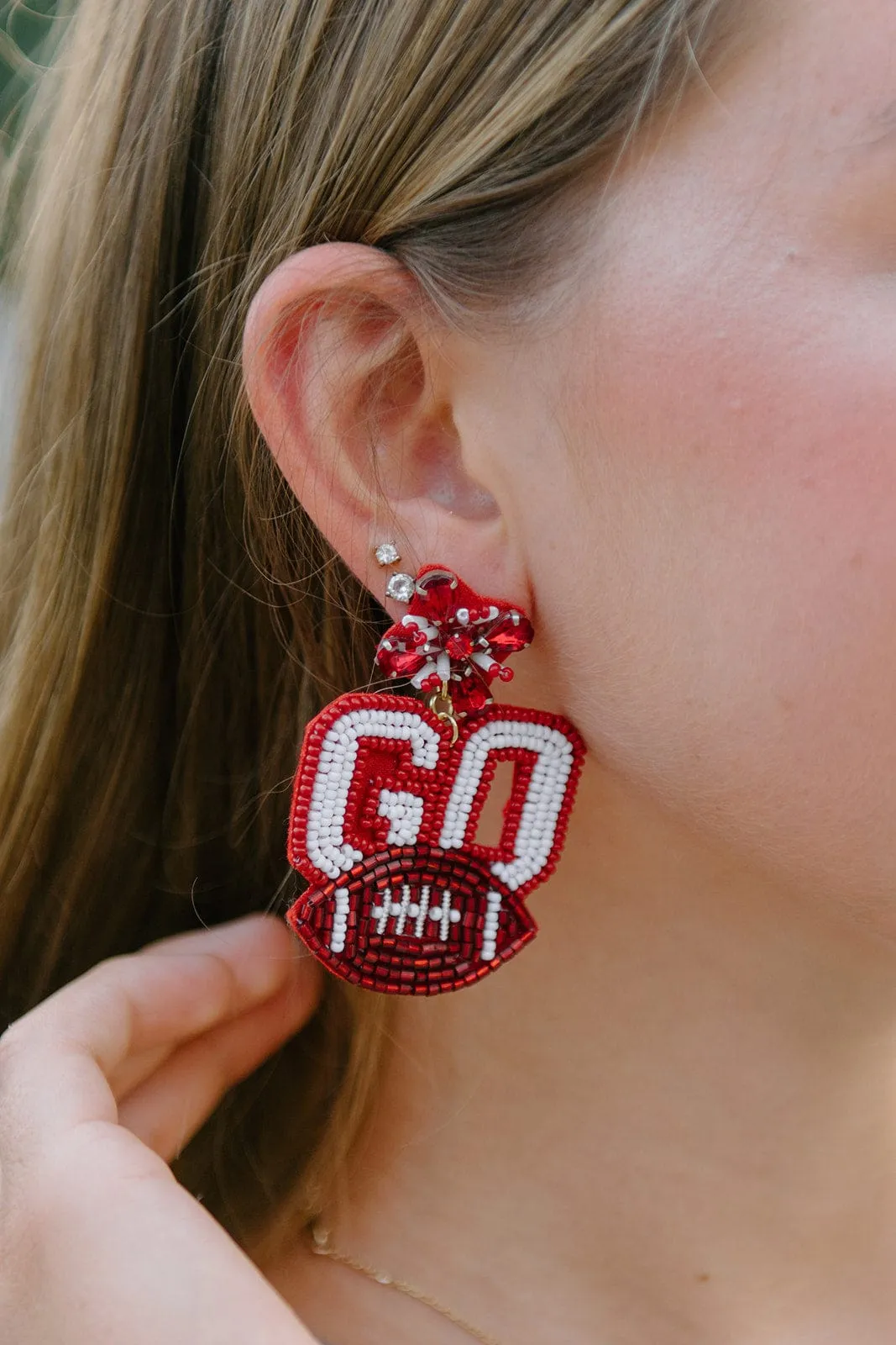 Maroon "GO" Beaded Drops