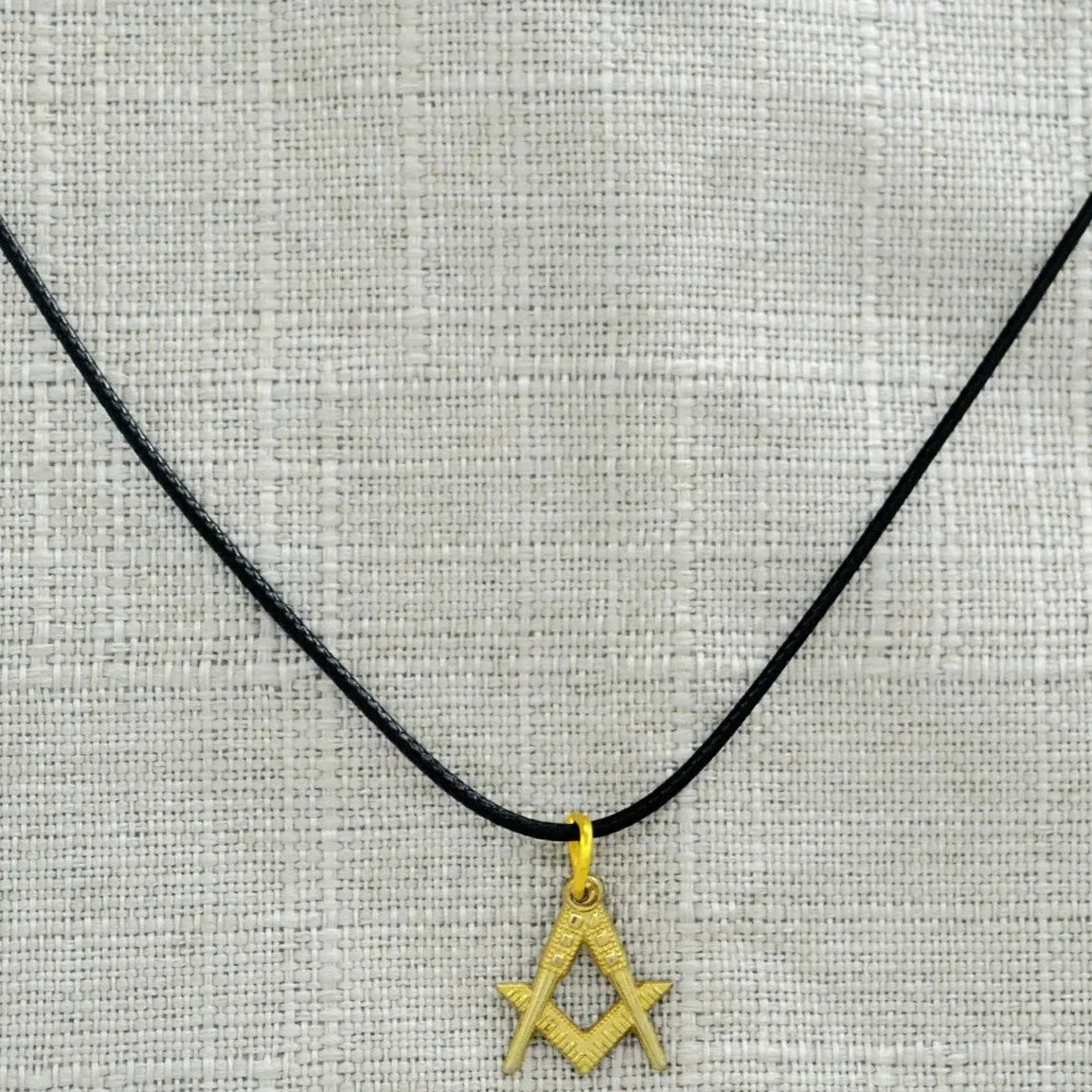 Master Mason Blue Lodge Necklace - Gold Plated Leather Chain Square & Compass Pendant