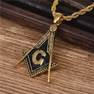 Master Mason Blue Lodge Pendant - Black and Gold Square and Compass G