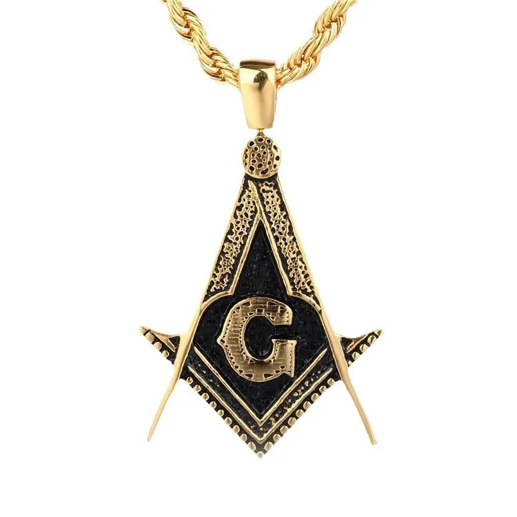 Master Mason Blue Lodge Pendant - Black and Gold Square and Compass G