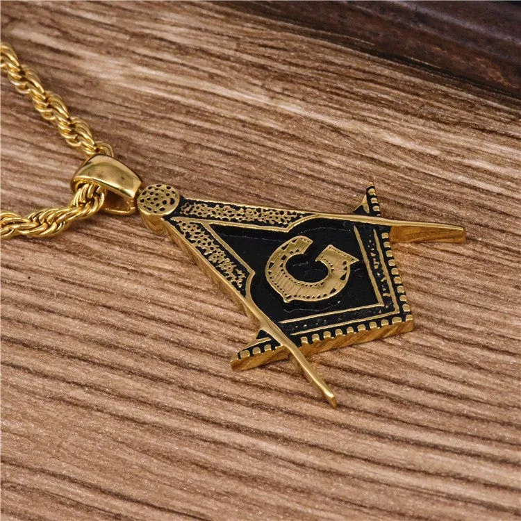 Master Mason Blue Lodge Pendant - Black and Gold Square and Compass G