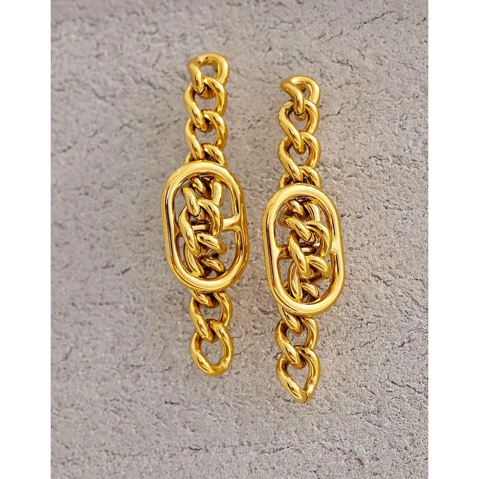 Mili-Buckle Link Drop Gold Earrings