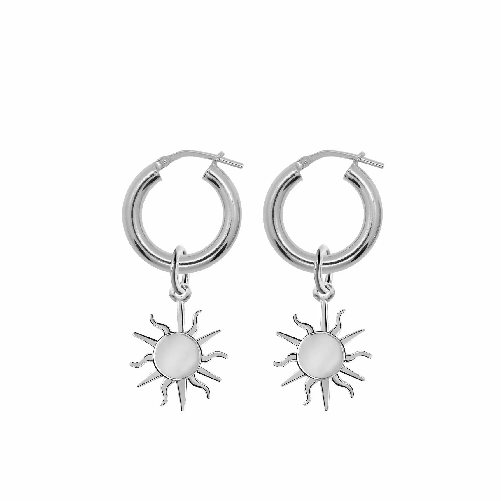 NANDI X Sister Chunky Hoop Earrings with Double Sun Pendant -Silver