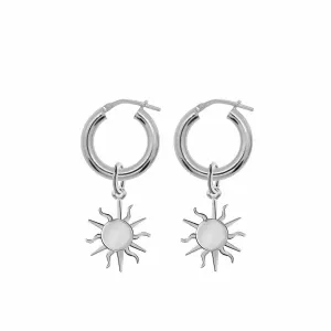 NANDI X Sister Chunky Hoop Earrings with Double Sun Pendant -Silver