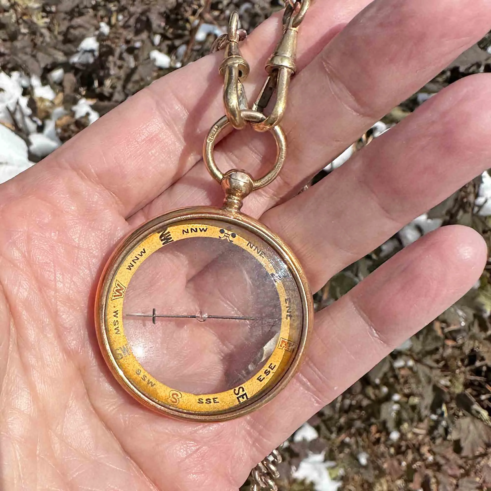 ON HOLD Large Antique 15K Gold Working Compass Fob Pendant w Case