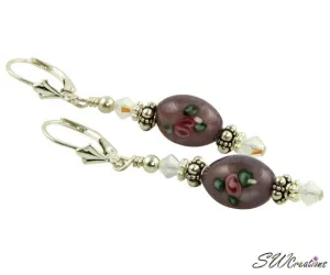 Opal Amethyst Floral Lampwork Earrings