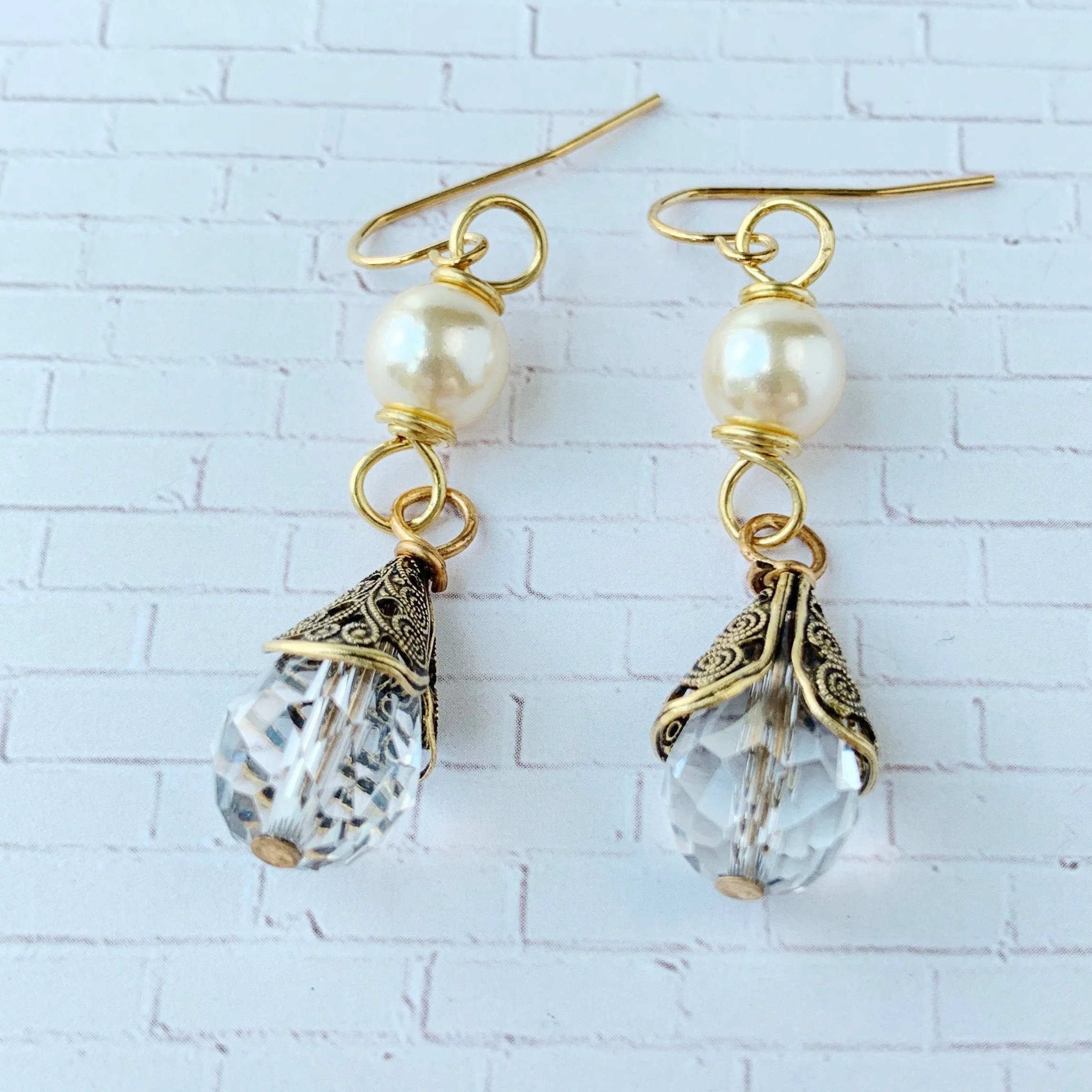 Pearl   Crystal Teardrop Earrings