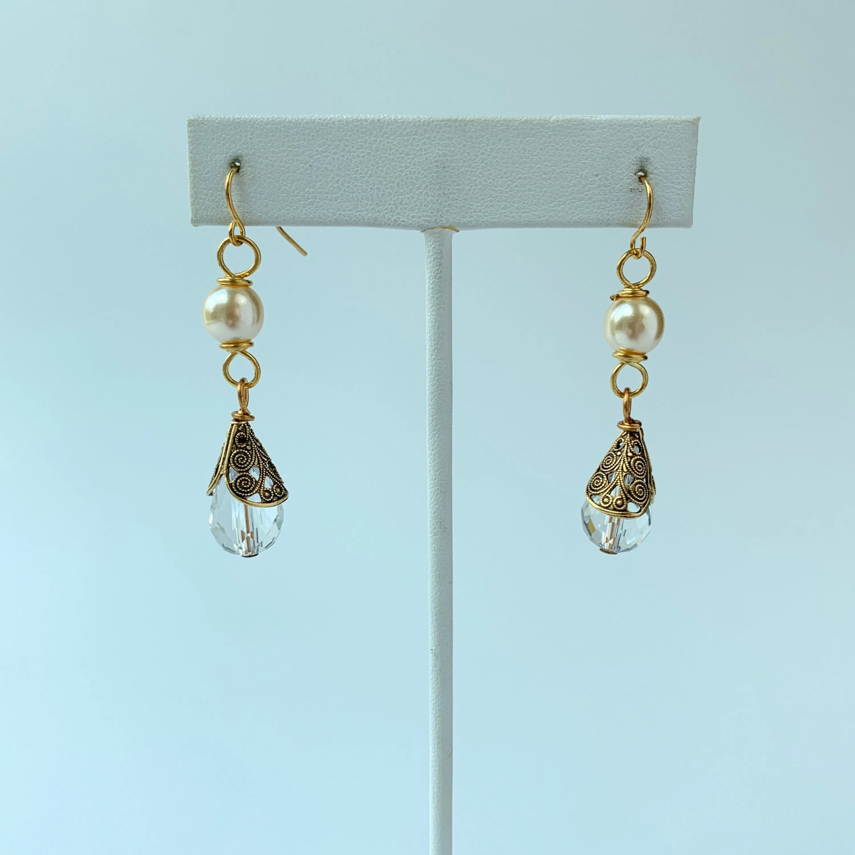 Pearl   Crystal Teardrop Earrings