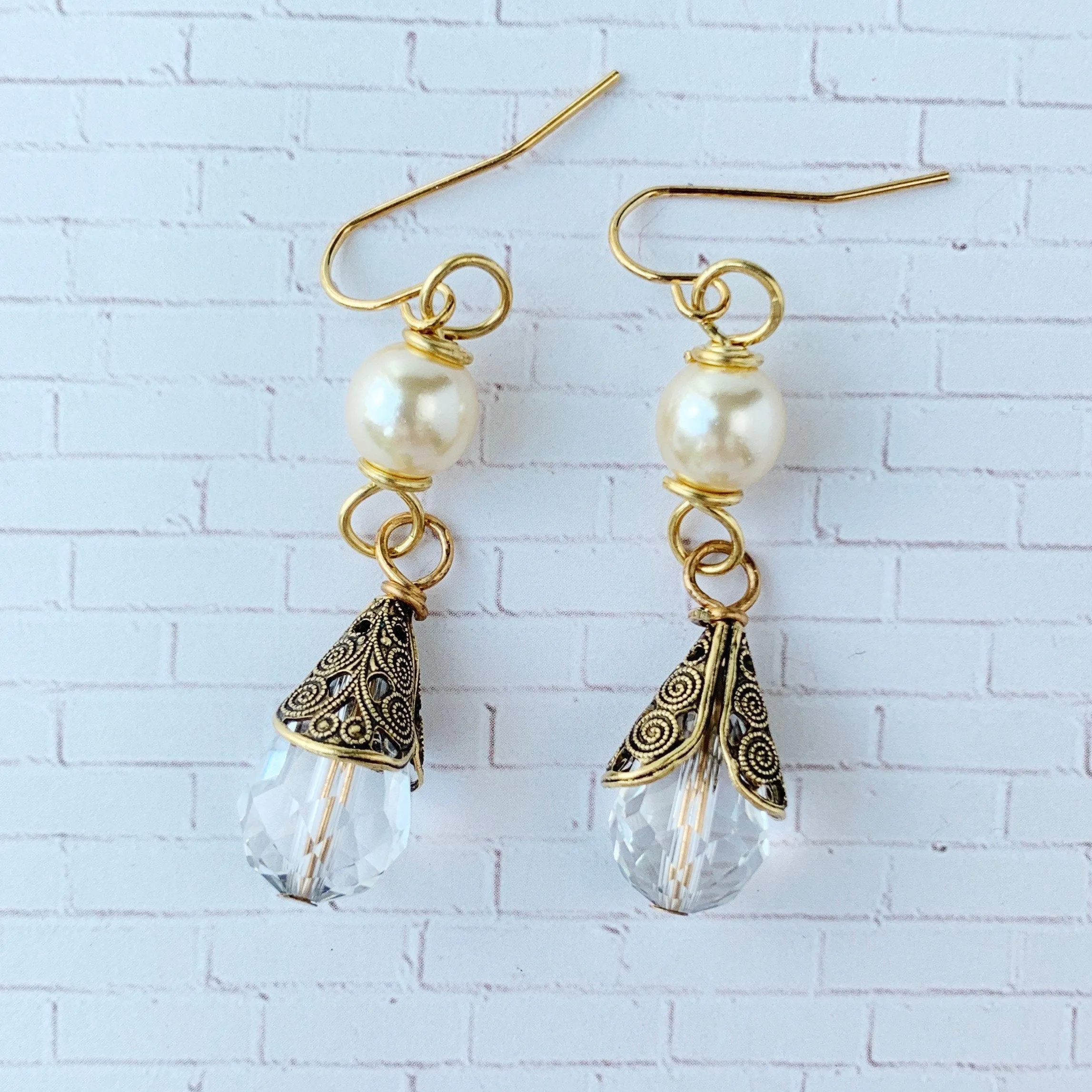 Pearl   Crystal Teardrop Earrings