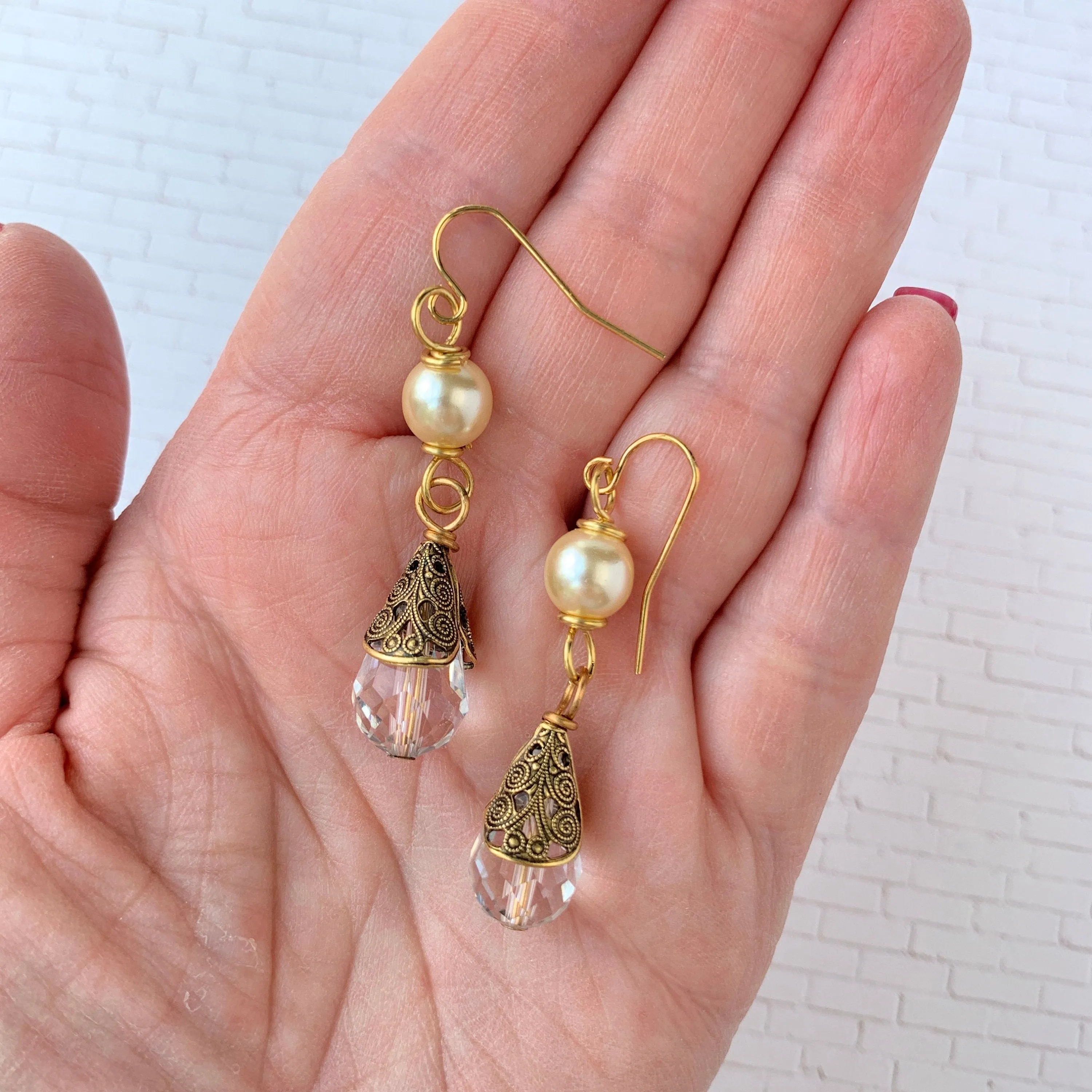 Pearl   Crystal Teardrop Earrings