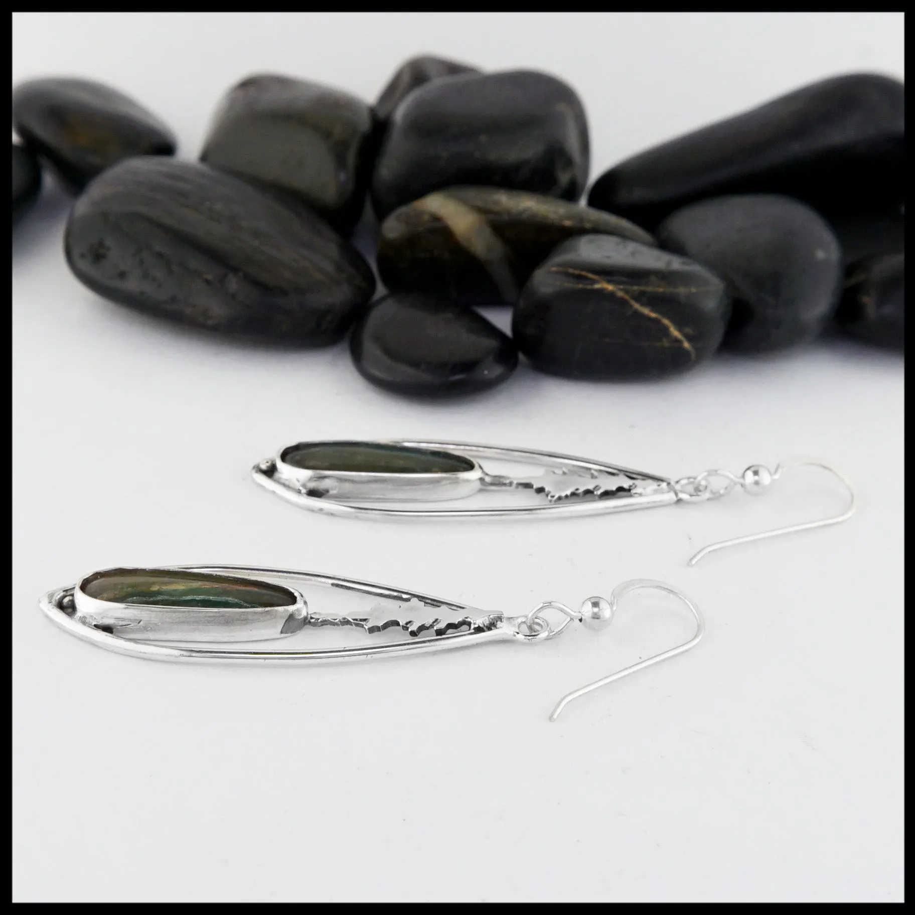 Pine Tree Drop Earrings in Silver