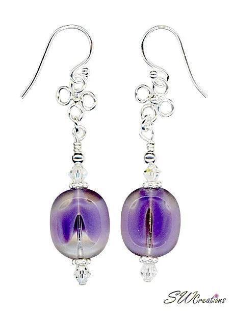 Purple Crystal Lavender Bali Beaded Earrings