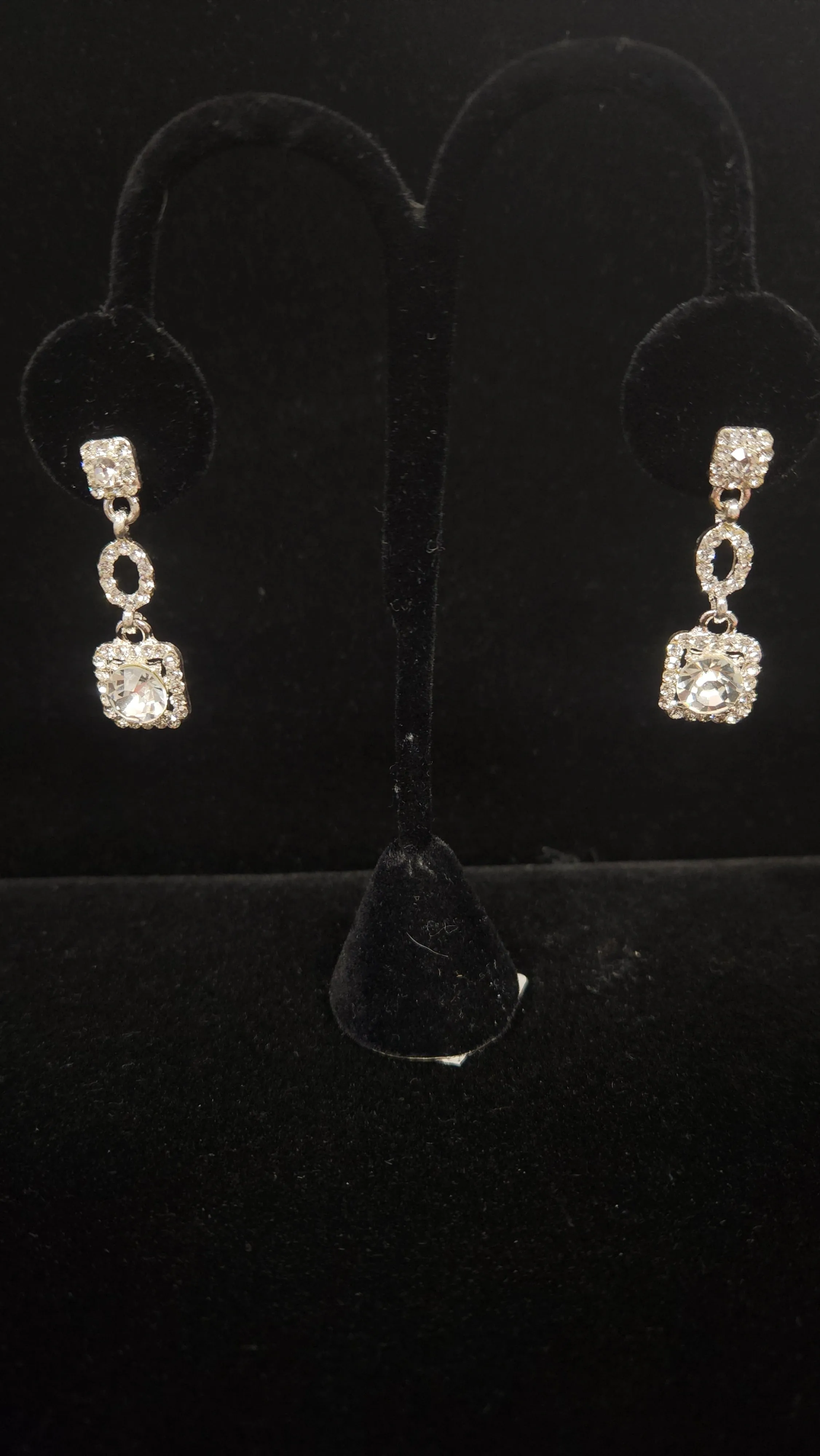 Rhinestone Drop Square Earrings with Center Color - 7 Colors