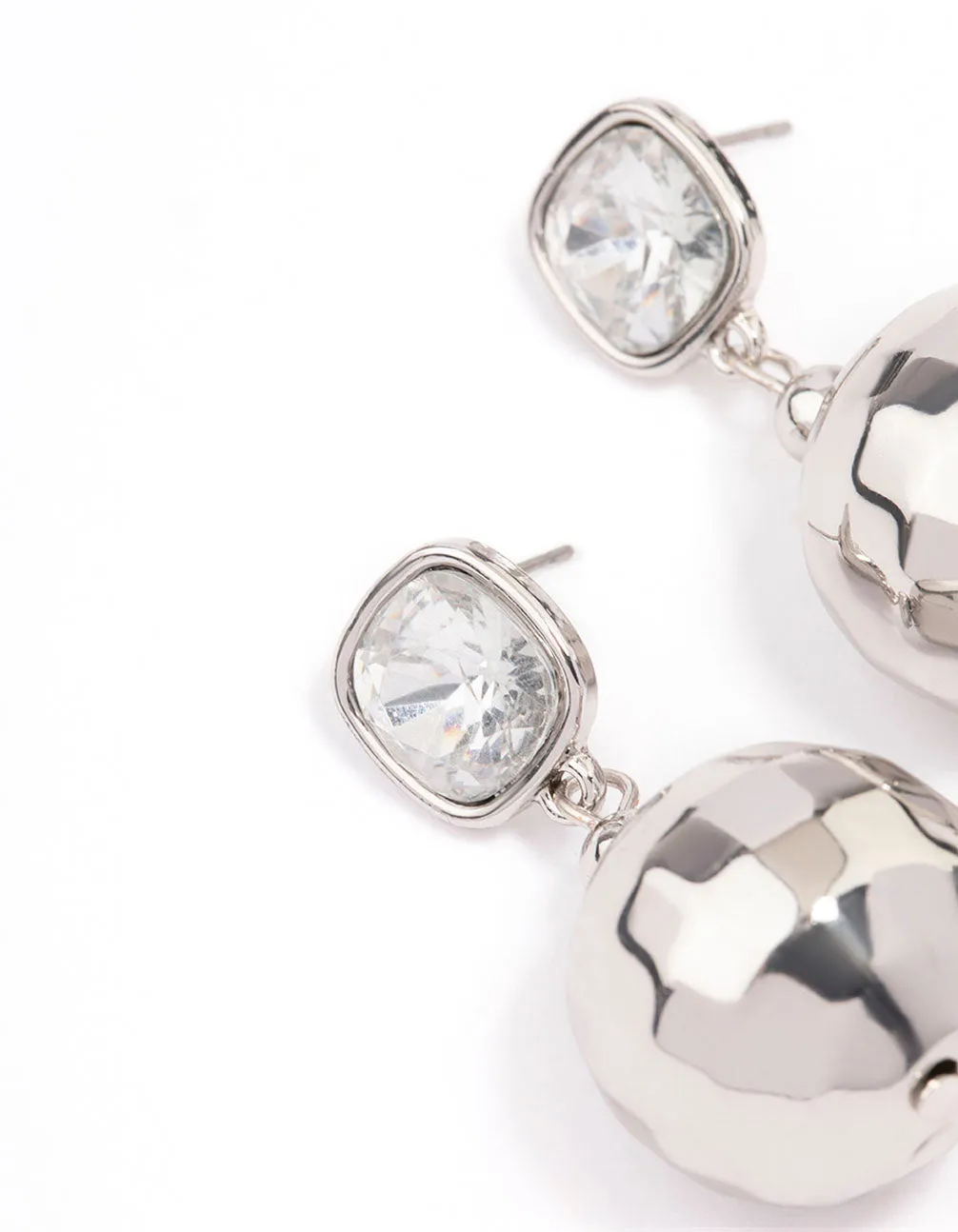 Rhodium Diamante & Disc Ball Drop Earrings