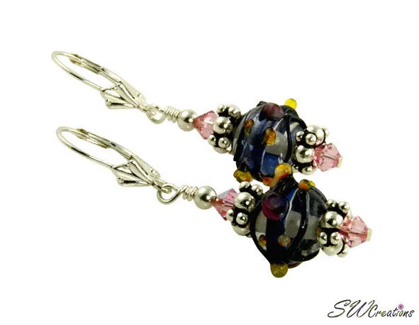 Rose Crystal Lampwork Beaded Earrings