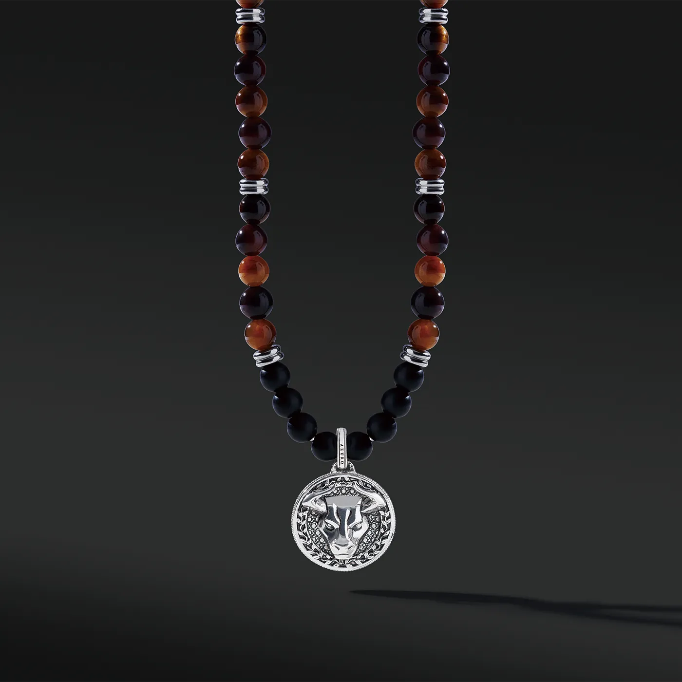 Silver Red Tiger Eye Beaded Necklace with Pendant