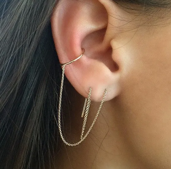 Simple Gold Geometry Ear Chain