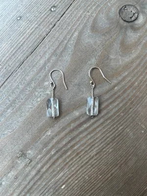 Small Rock Crystal Rectangle Earrings in Silver