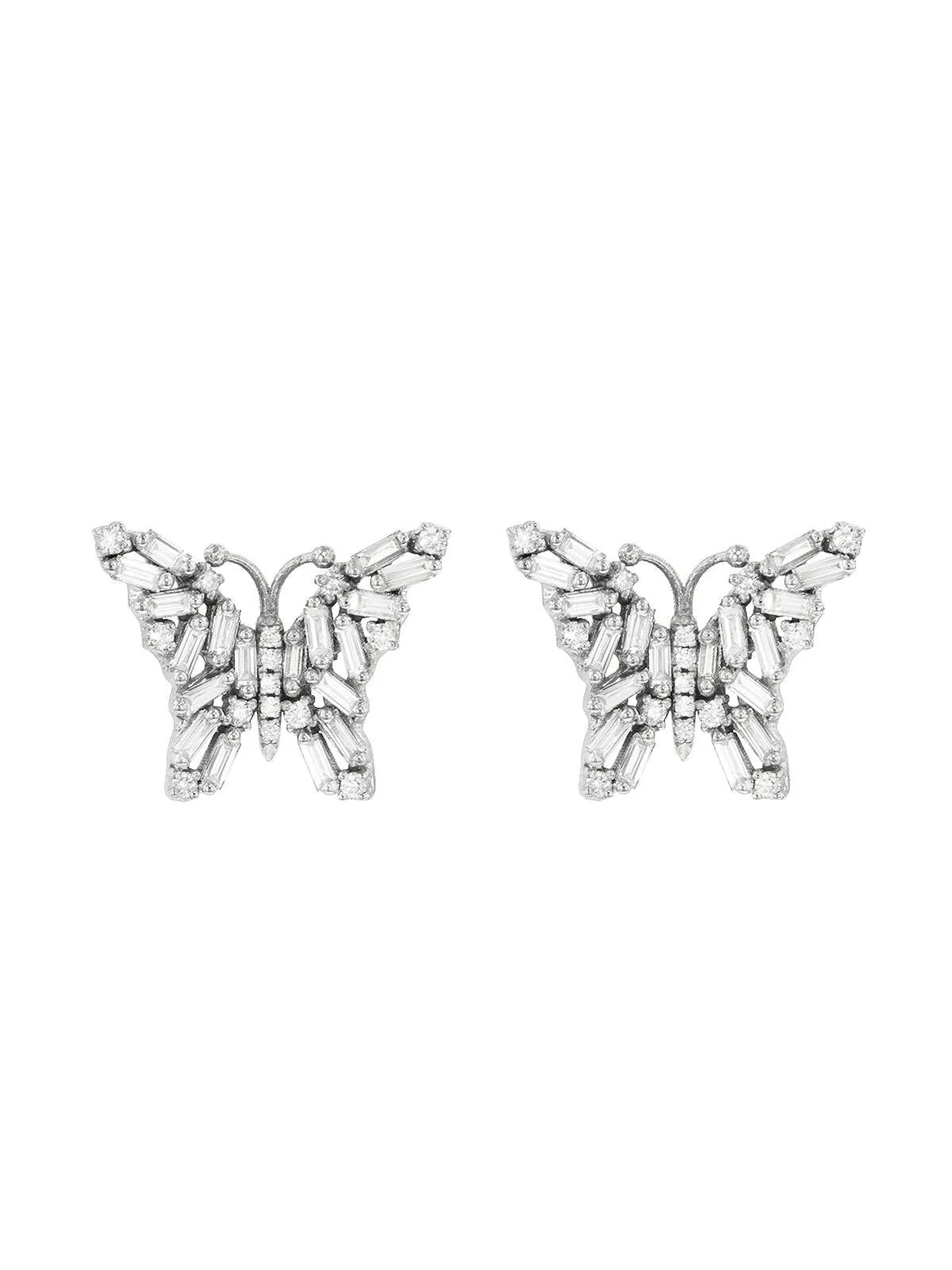 Small White Diamond Firework Butterfly White Gold Stud Earrings