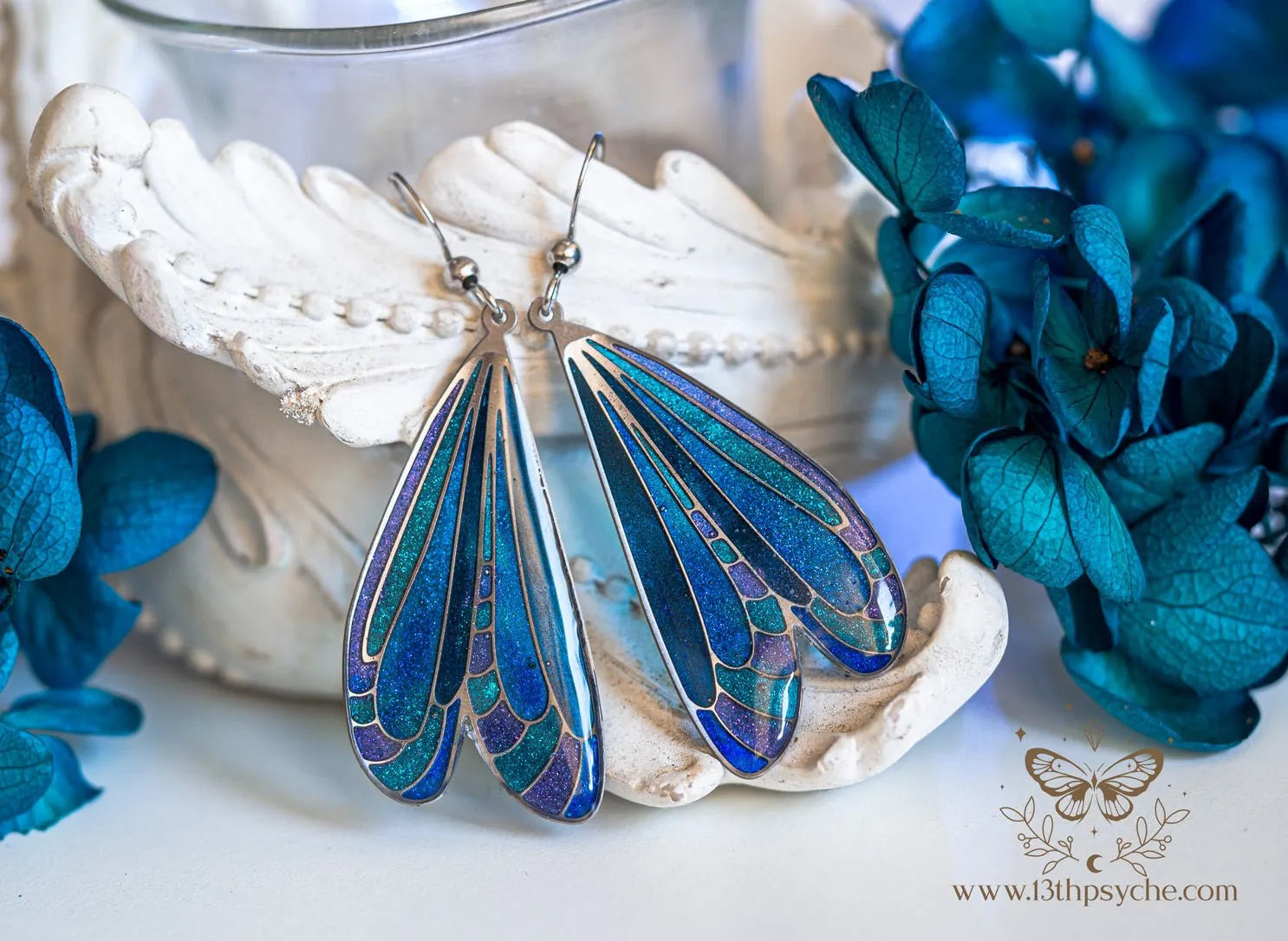 Stained glass inspired Dark dragonfly wing earrings