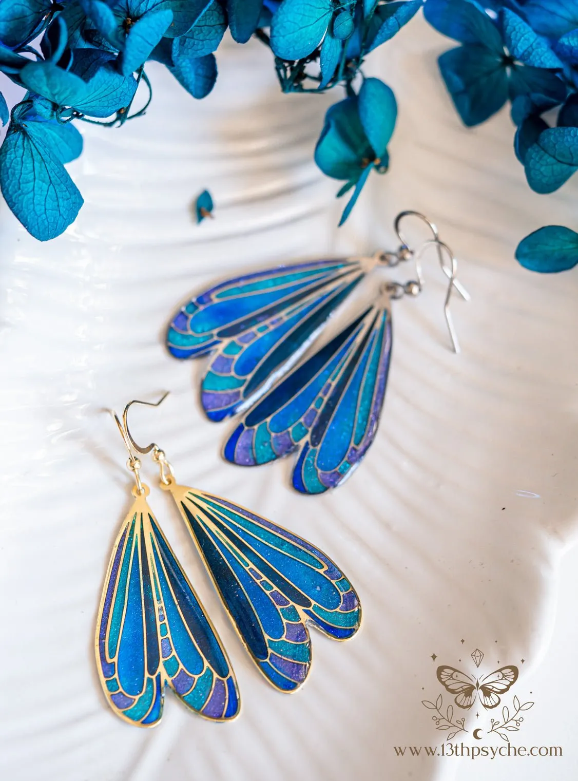 Stained glass inspired Dark dragonfly wing earrings