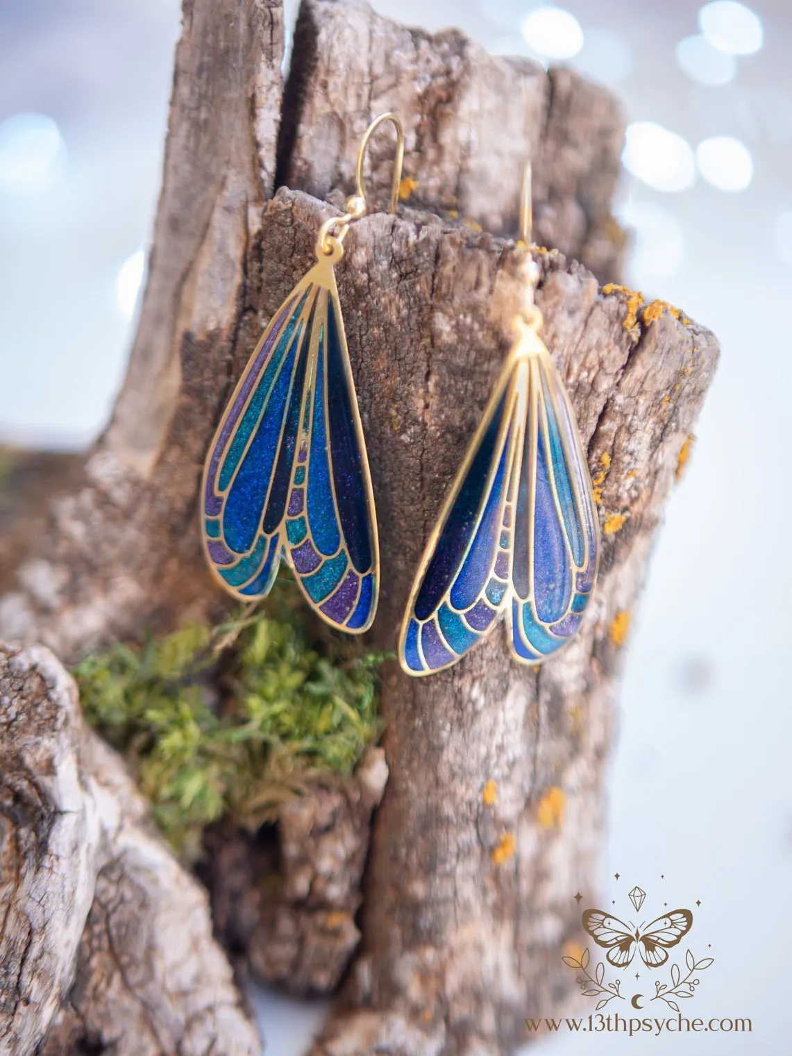 Stained glass inspired Dark dragonfly wing earrings