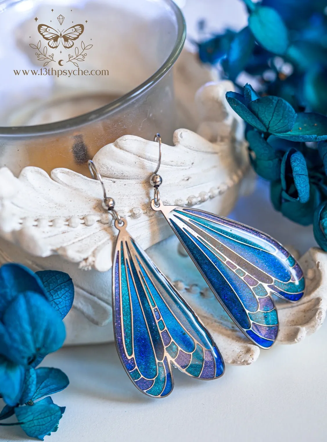 Stained glass inspired Dark dragonfly wing earrings