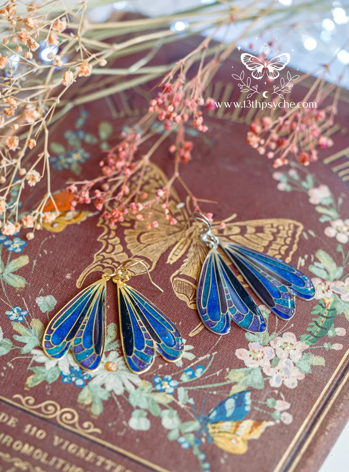 Stained glass inspired Dark dragonfly wing earrings