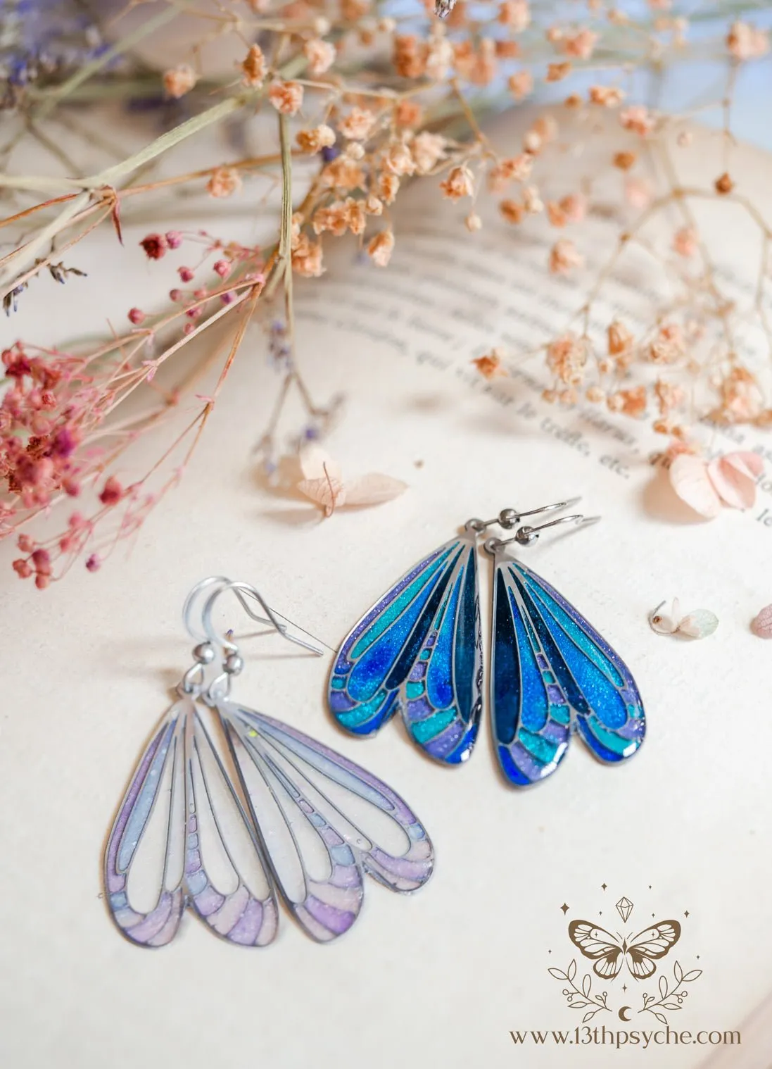 Stained glass inspired Dark dragonfly wing earrings