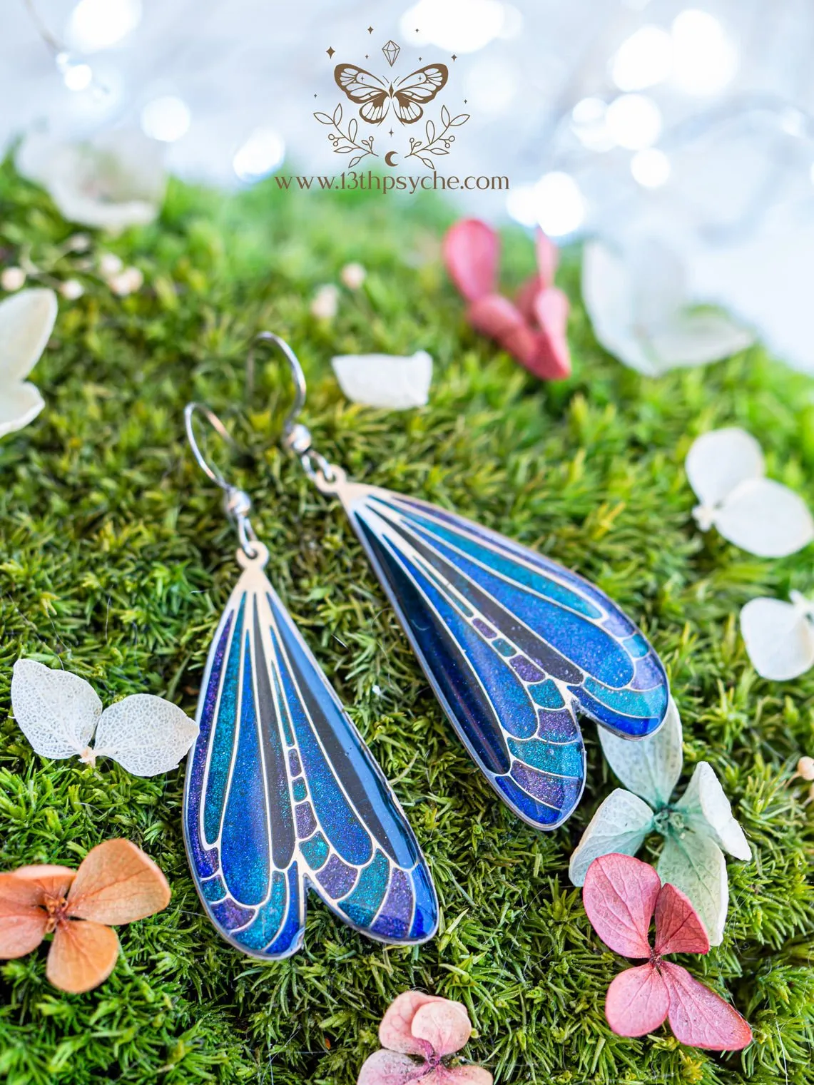 Stained glass inspired Dark dragonfly wing earrings