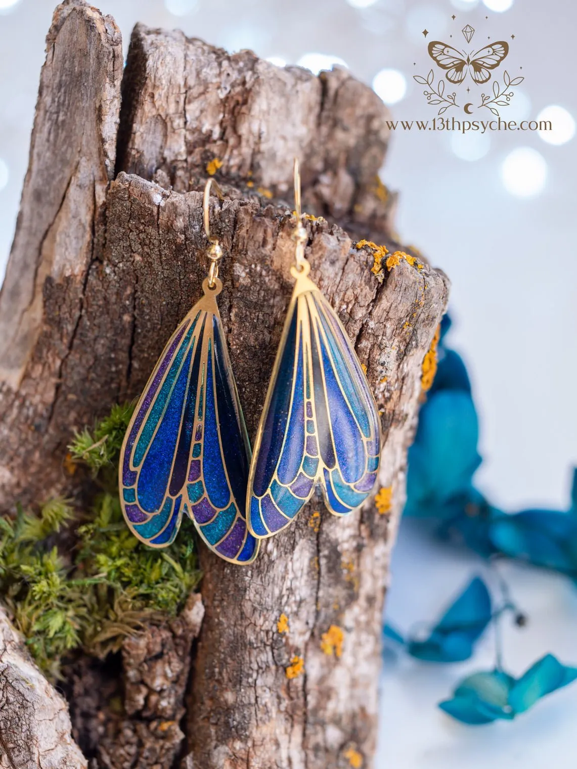 Stained glass inspired Dark dragonfly wing earrings