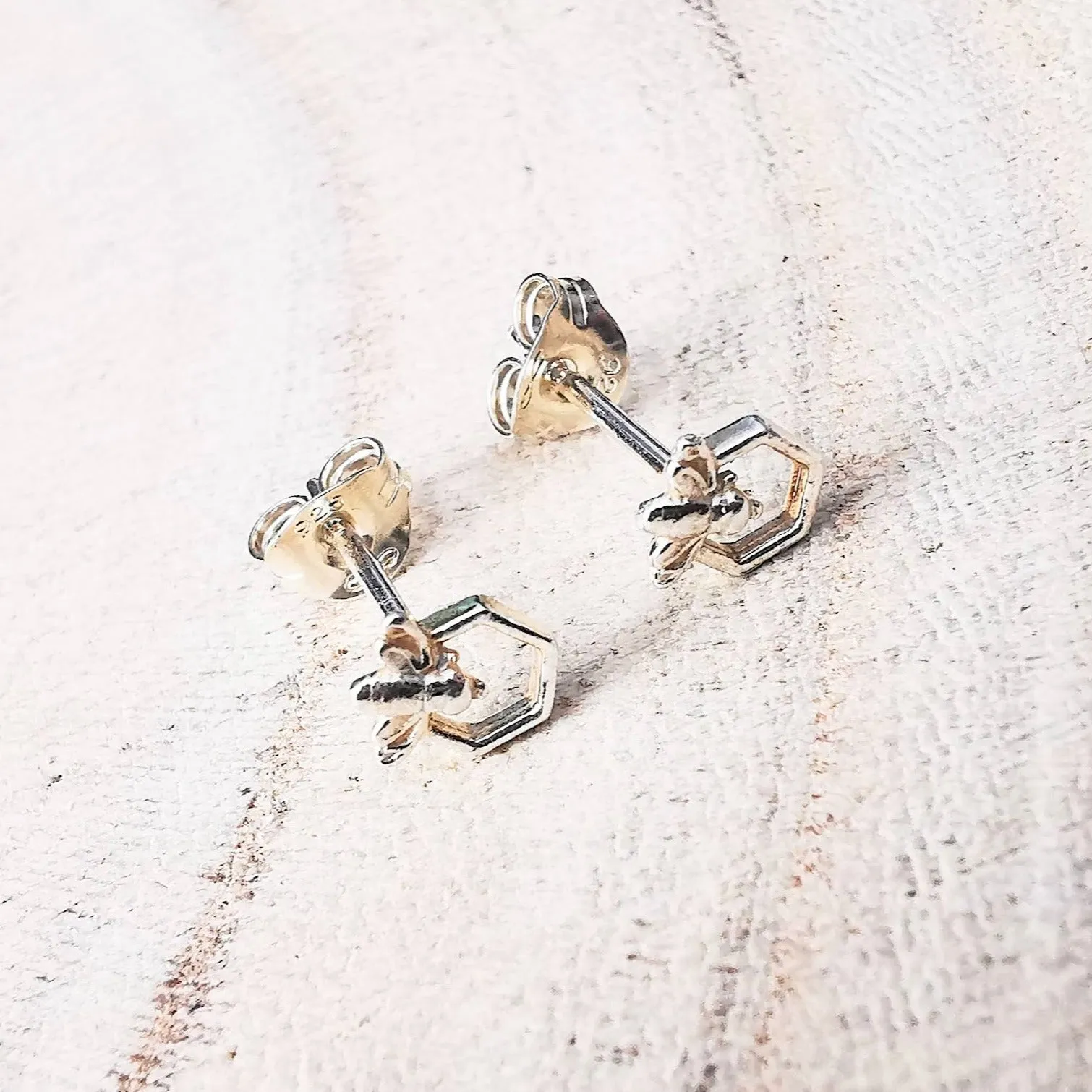 Sterling Silver Bee and Honeycomb Stud Earrings