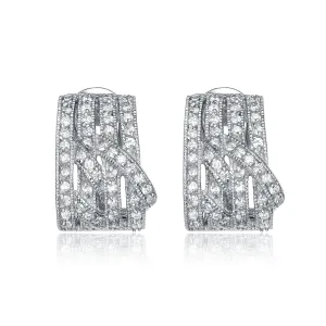 Sterling Silver Cubic Zirconia Four Column Earrings