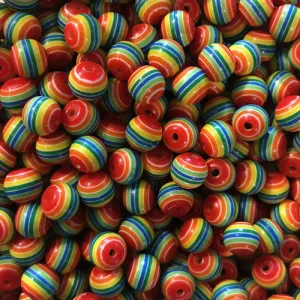 Style 24 Round Resin Stripe Bead 8mm x 10 - Red Rainbow