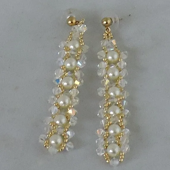 Swarovski Pearls and Crystal AB Bicones w/Gold Beads Dangle Earrings