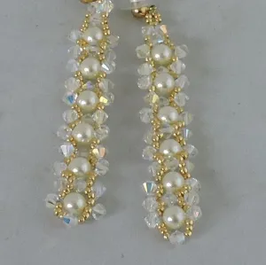 Swarovski Pearls and Crystal AB Bicones w/Gold Beads Dangle Earrings