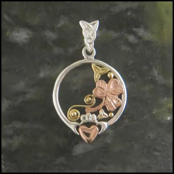 Tri-color Claddagh Pendant in Gold and Silver