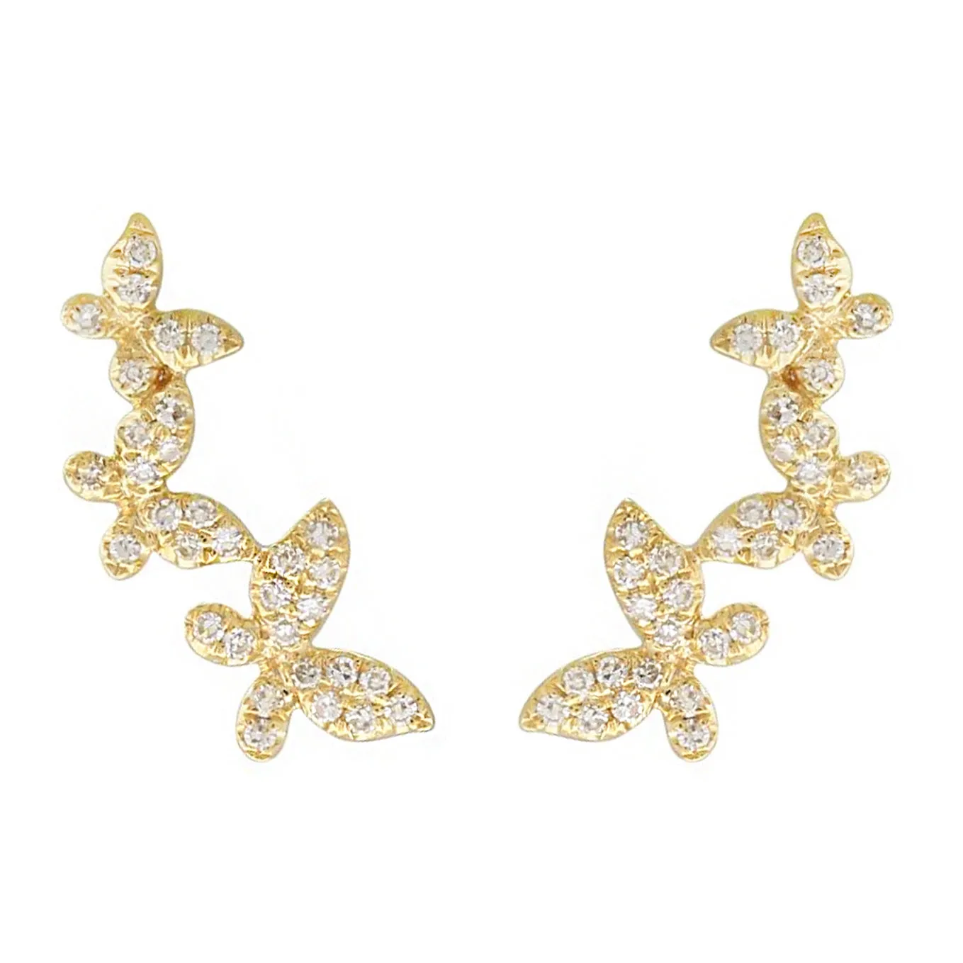 Triple Butterfly Stud Earrings With Diamonds