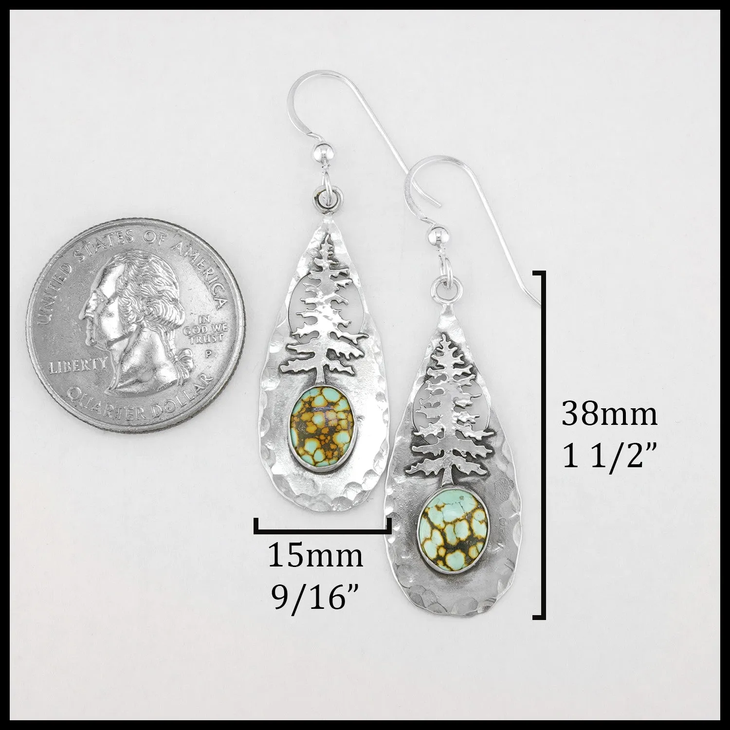 Turquoise Pine Tree Drop Earrings