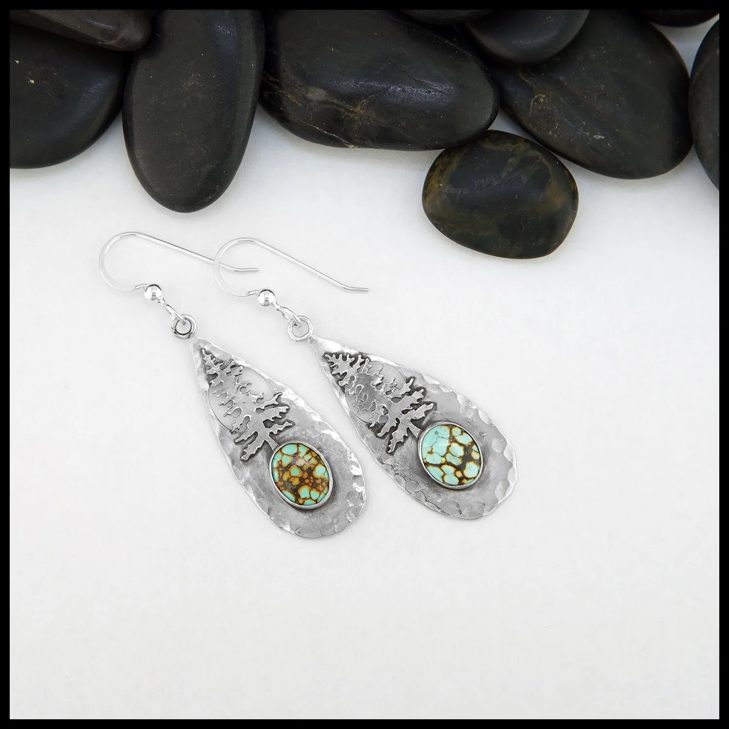 Turquoise Pine Tree Drop Earrings