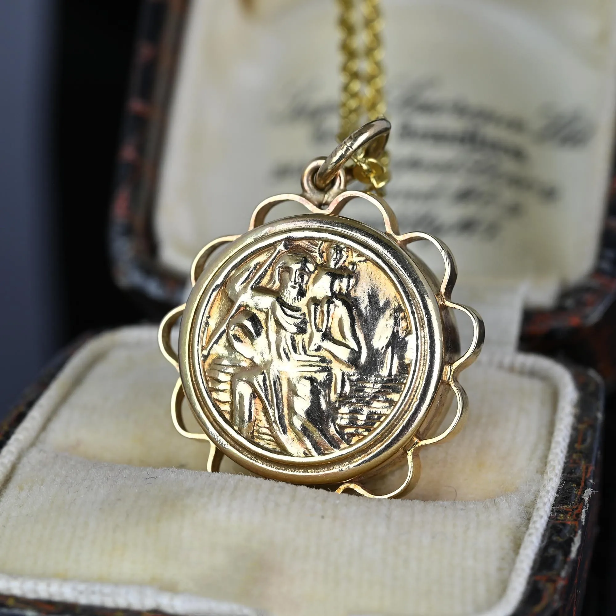 Vintage 9K Gold St Christopher Charm Working Compass Pendant